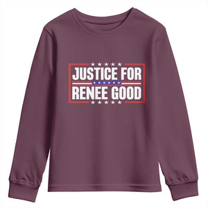 Justice for Renee Good Patriotic Youth Sweatshirt Minneapolis Jan 8 2026 Memorial Red White and Blue TS02 Maroon Print Your Wear
