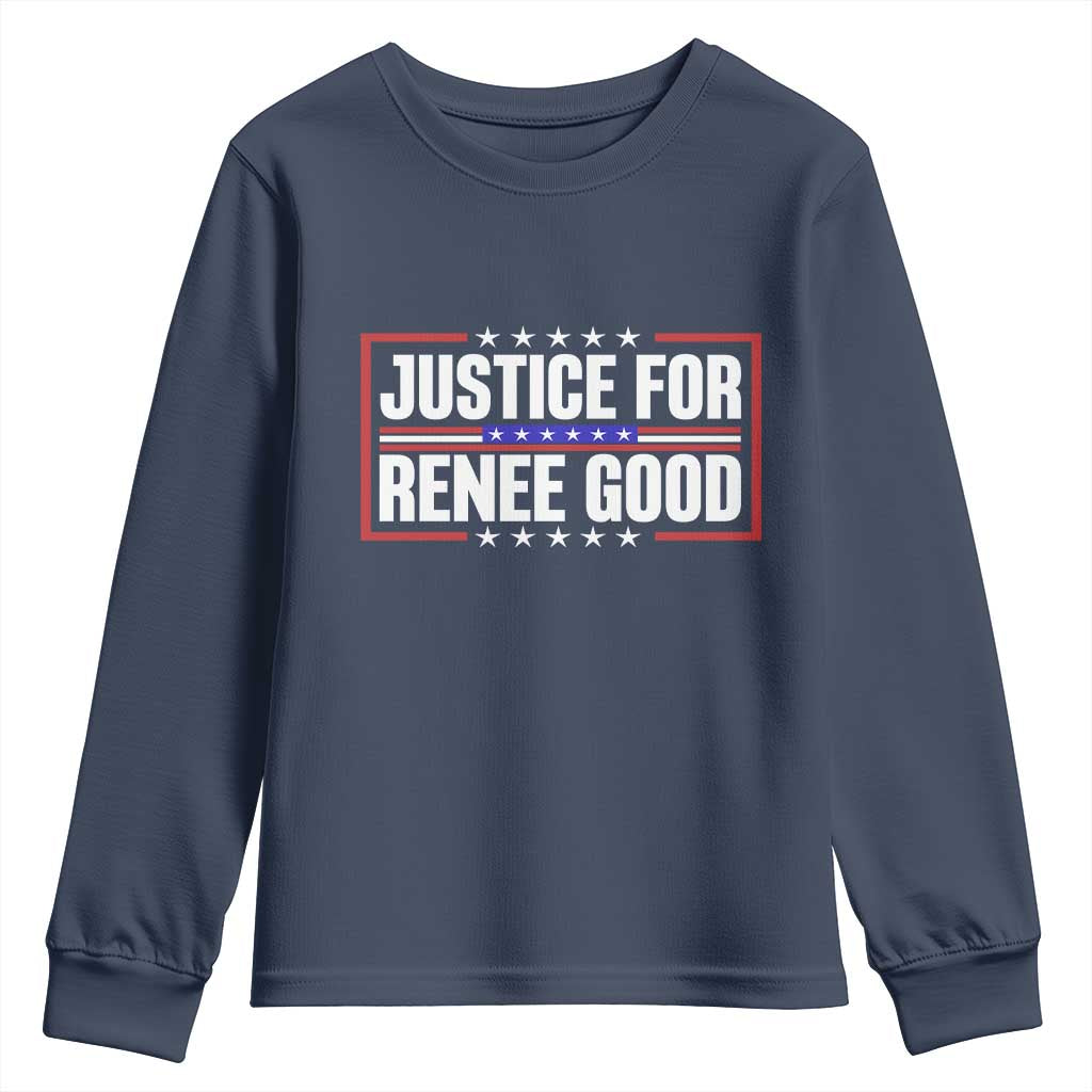 Justice for Renee Good Patriotic Youth Sweatshirt Minneapolis Jan 8 2026 Memorial Red White and Blue TS02 Navy Print Your Wear