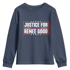 Justice for Renee Good Patriotic Youth Sweatshirt Minneapolis Jan 8 2026 Memorial Red White and Blue TS02 Navy Print Your Wear
