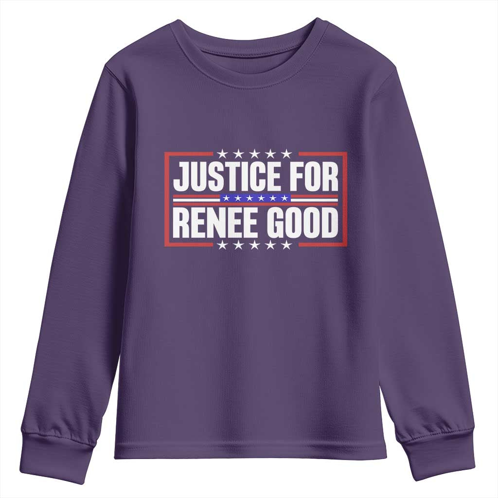 Justice for Renee Good Patriotic Youth Sweatshirt Minneapolis Jan 8 2026 Memorial Red White and Blue TS02 Purple Print Your Wear