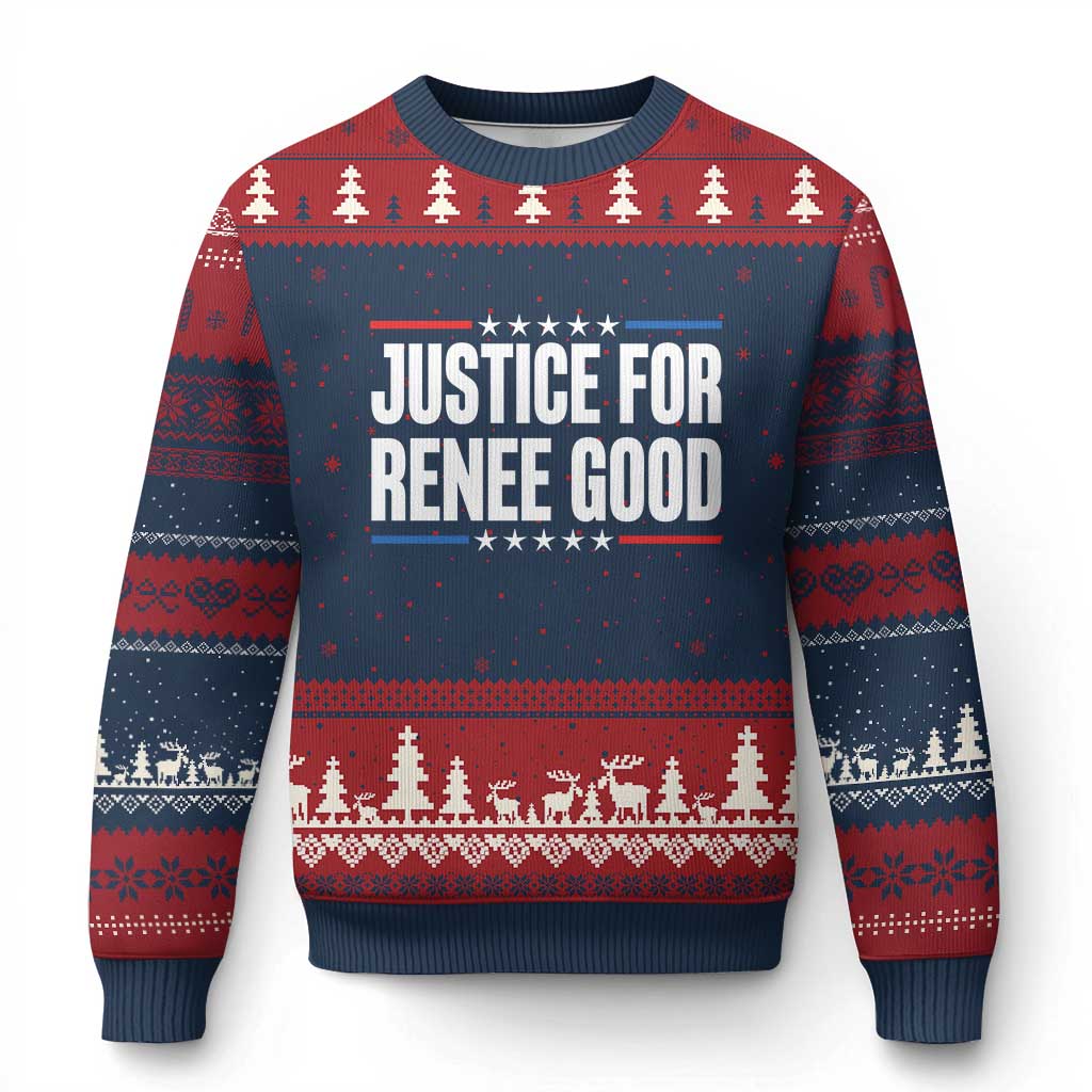 Justice for Renee Good Patriotic Ugly Christmas Sweater Minneapolis Jan 8 2026 Memorial Tribute TS02 Navy Red Print Your Wear