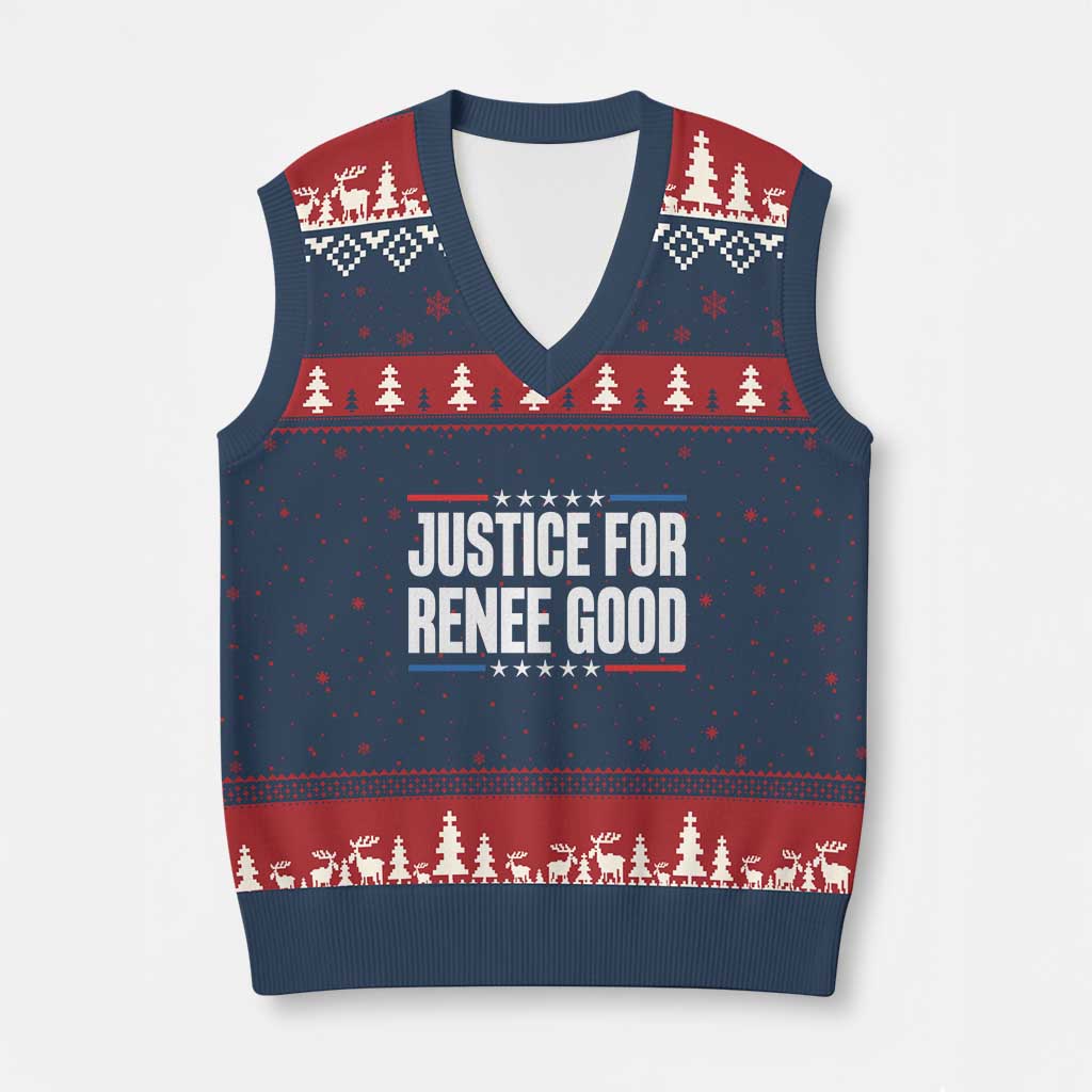 Justice for Renee Good Patriotic V-Neck Knit Sweater Vest Minneapolis Jan 8 2026 Memorial Tribute TS02 Navy Red Print Your Wear