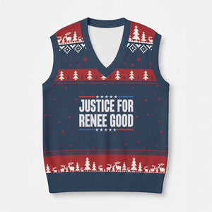 Justice for Renee Good Patriotic V-Neck Knit Sweater Vest Minneapolis Jan 8 2026 Memorial Tribute TS02 Navy Red Print Your Wear