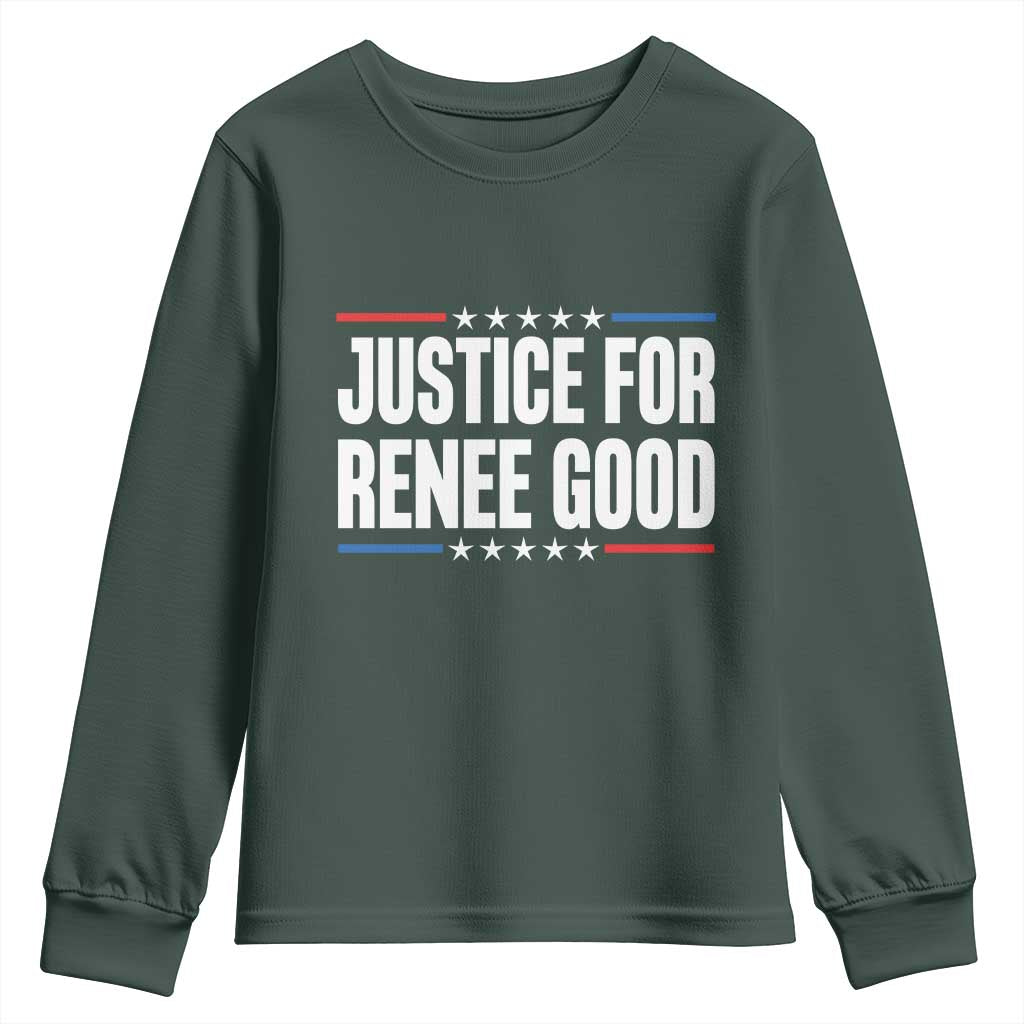 Justice for Renee Good Patriotic Youth Sweatshirt Minneapolis Jan 8 2026 Memorial Tribute TS02 Dark Forest Green Print Your Wear