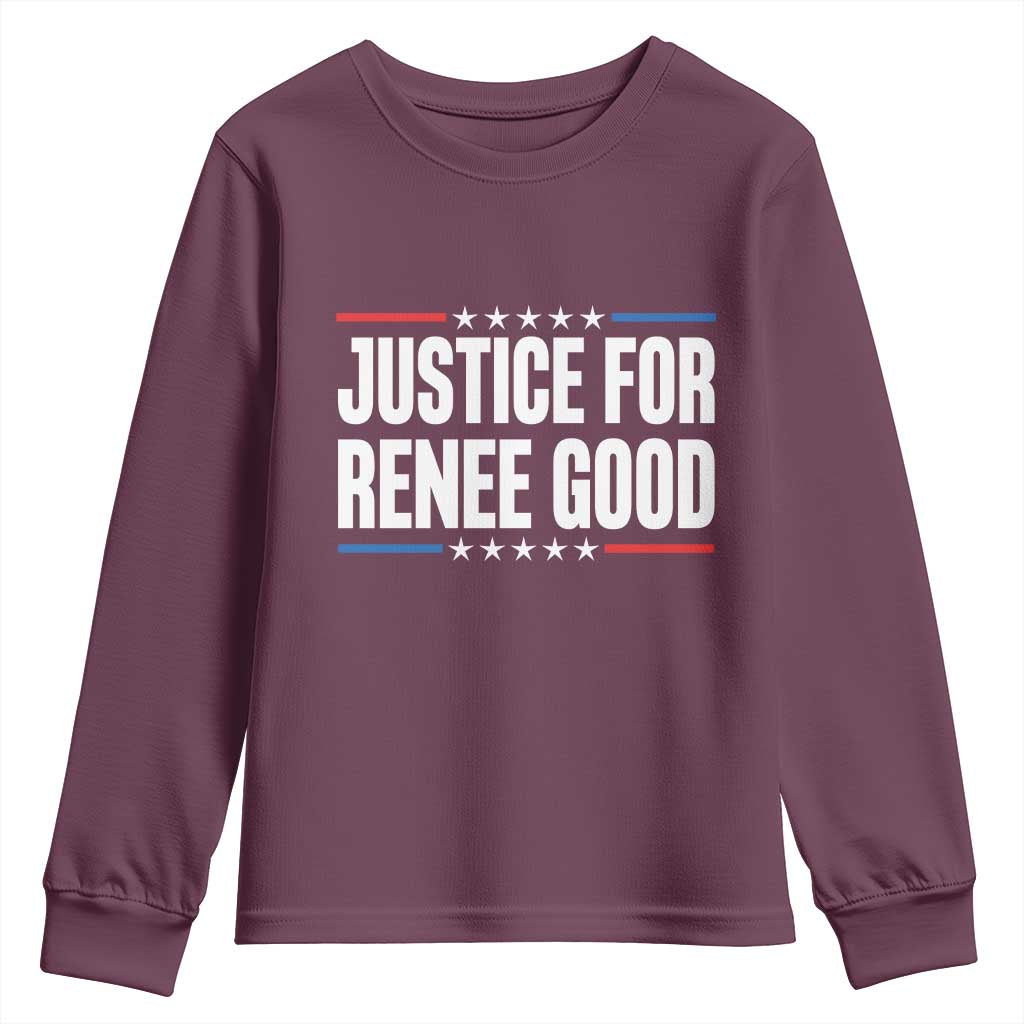 Justice for Renee Good Patriotic Youth Sweatshirt Minneapolis Jan 8 2026 Memorial Tribute TS02 Maroon Print Your Wear