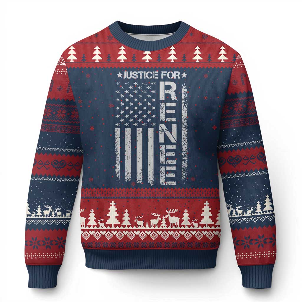 Justice for Renee American Flag Ugly Christmas Sweater Minneapolis Jan 8 2026 Memorial Tribute - Print Your Wear