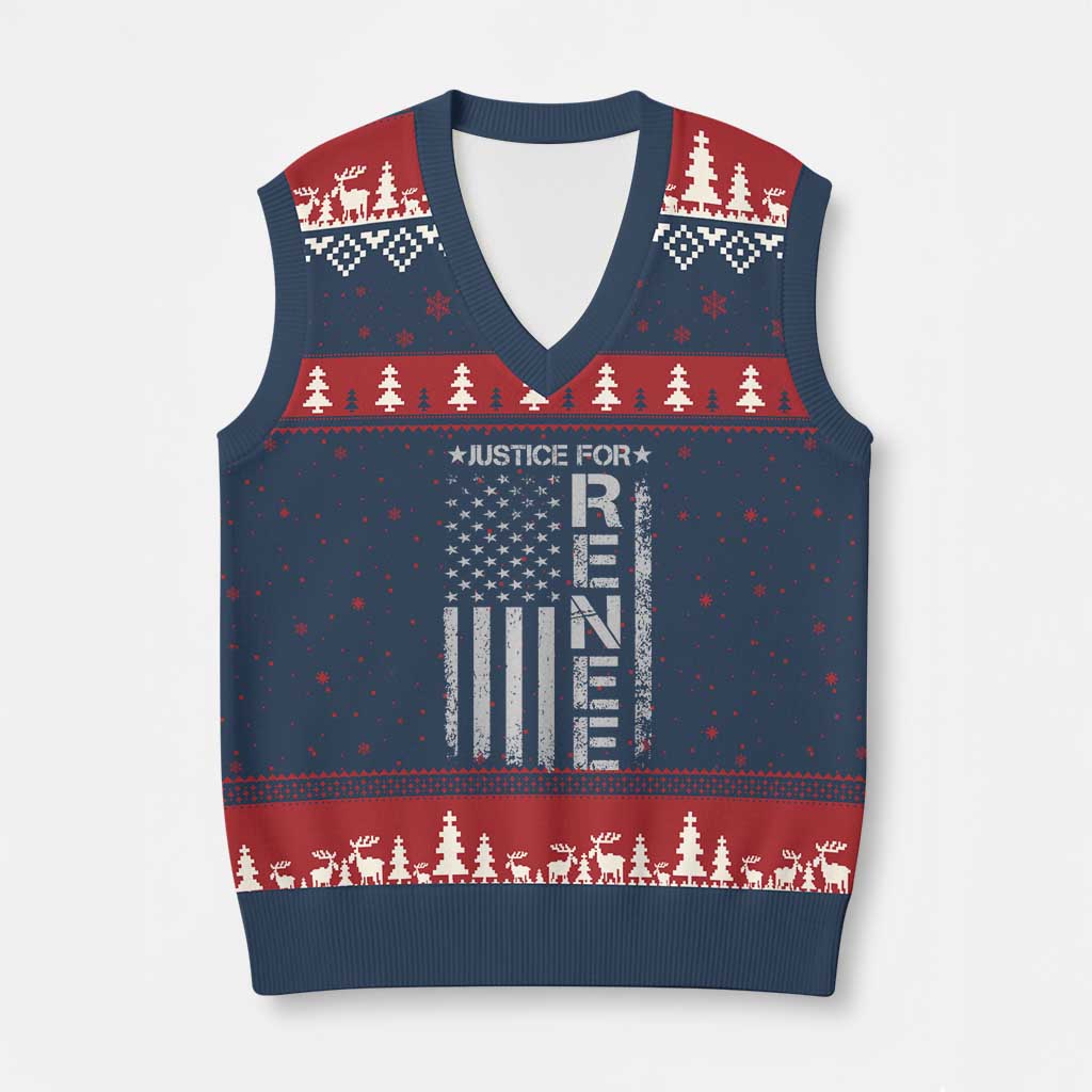 Justice for Renee American Flag V-Neck Knit Sweater Vest Minneapolis Jan 8 2026 Memorial Tribute TS02 Navy Red Print Your Wear