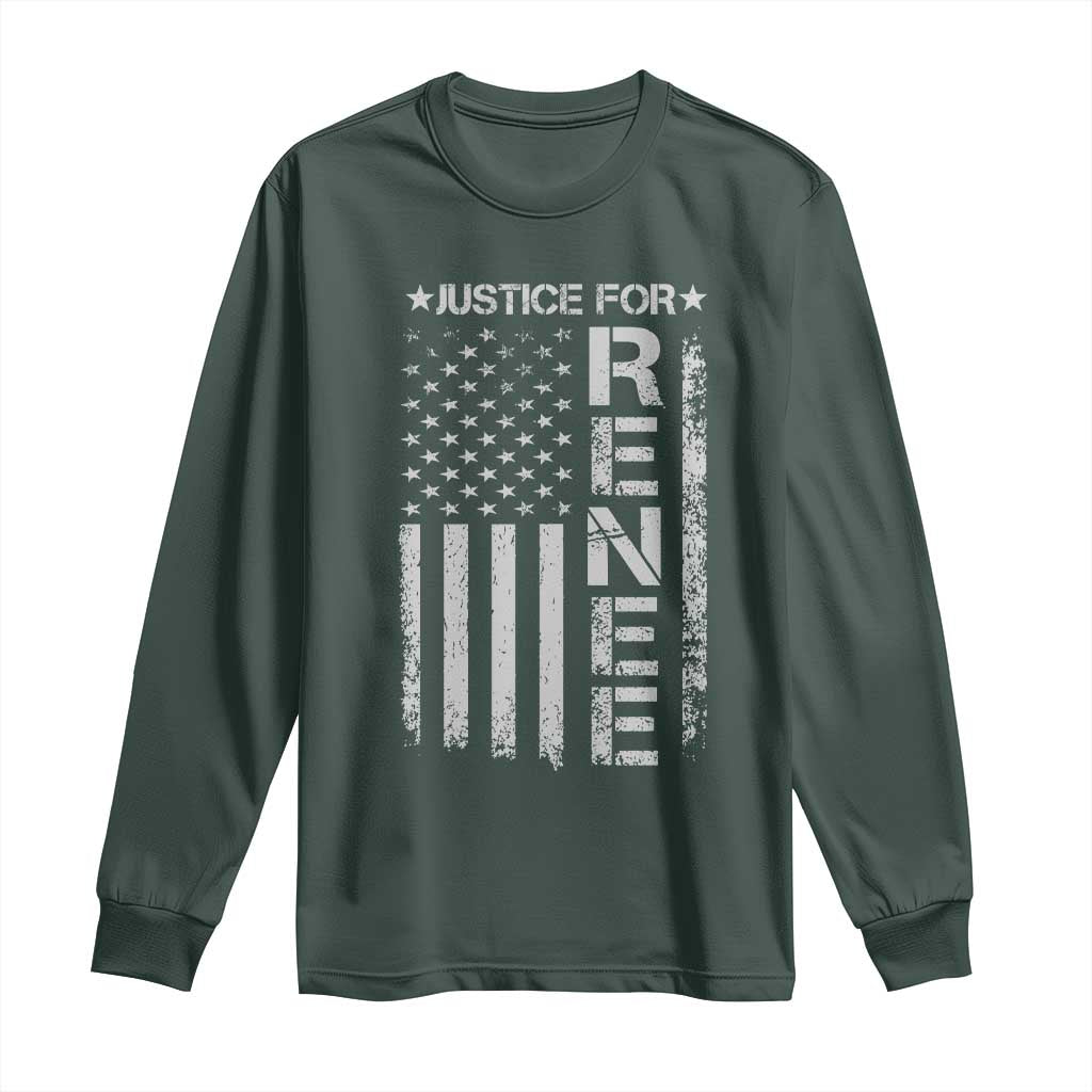 Justice for Renee American Flag Long Sleeve Shirt Minneapolis Jan 8 2026 Memorial Tribute TS02 Dark Forest Green Print Your Wear