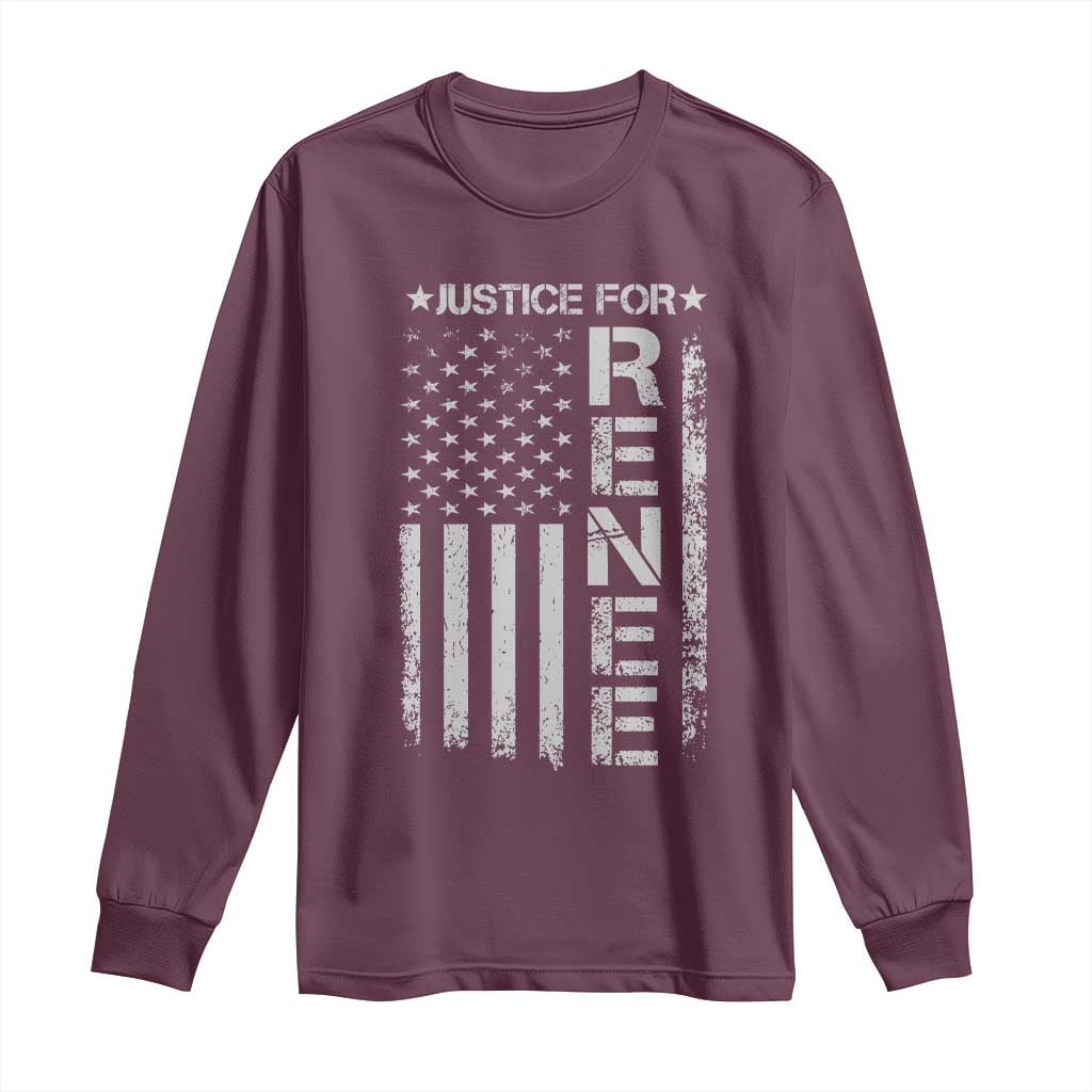 Justice for Renee American Flag Long Sleeve Shirt Minneapolis Jan 8 2026 Memorial Tribute TS02 Maroon Print Your Wear
