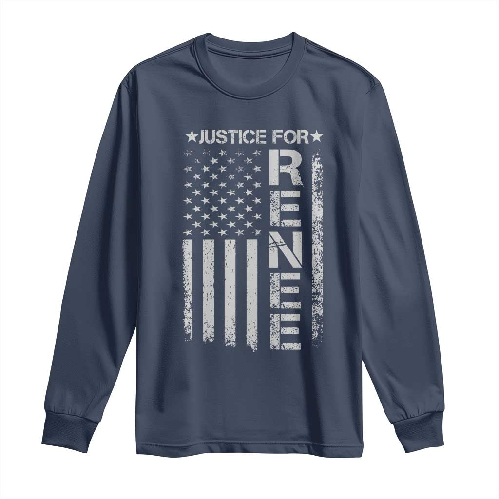 Justice for Renee American Flag Long Sleeve Shirt Minneapolis Jan 8 2026 Memorial Tribute TS02 Navy Print Your Wear