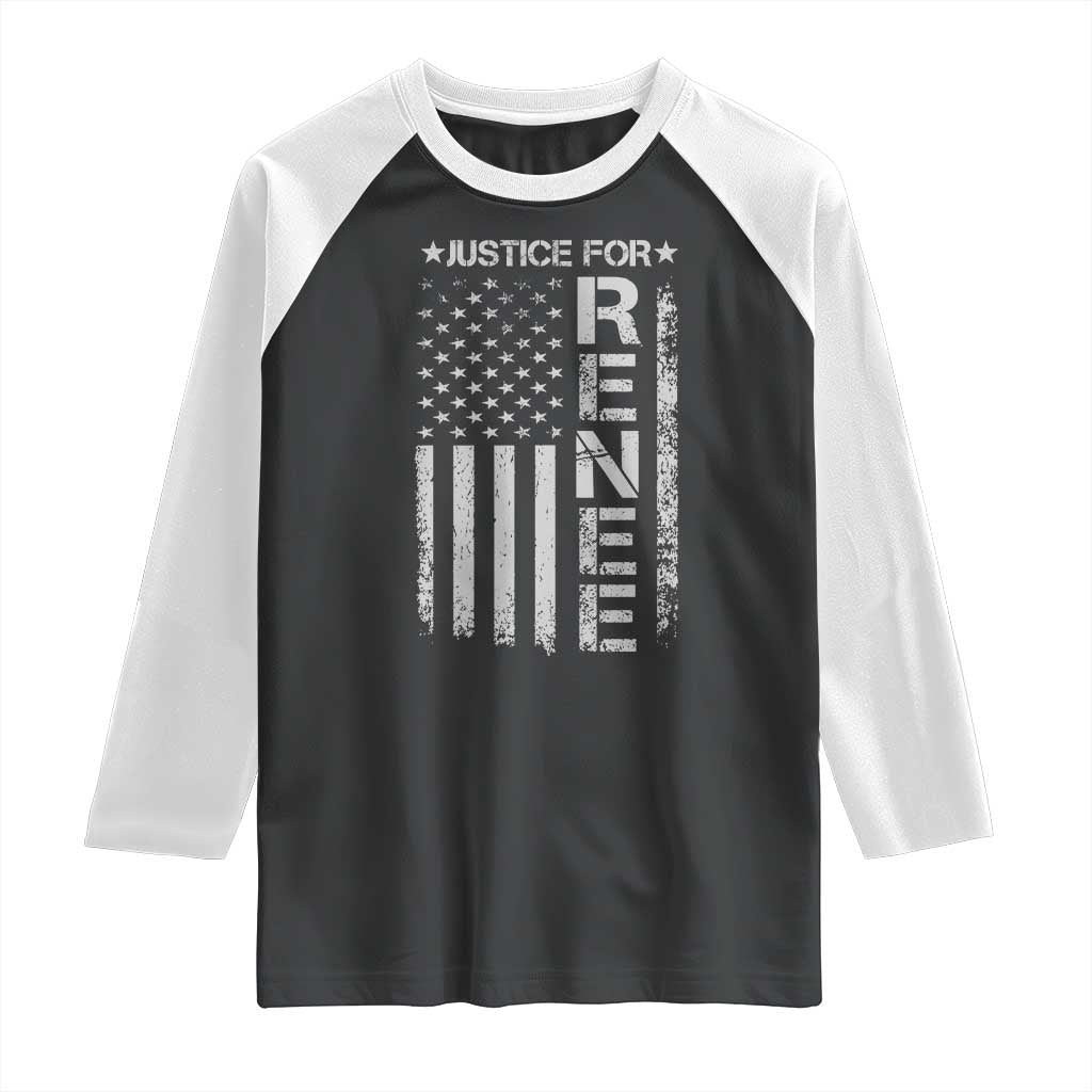 Justice for Renee American Flag Raglan Shirt Minneapolis Jan 8 2026 Memorial Tribute TS02 Black White Print Your Wear