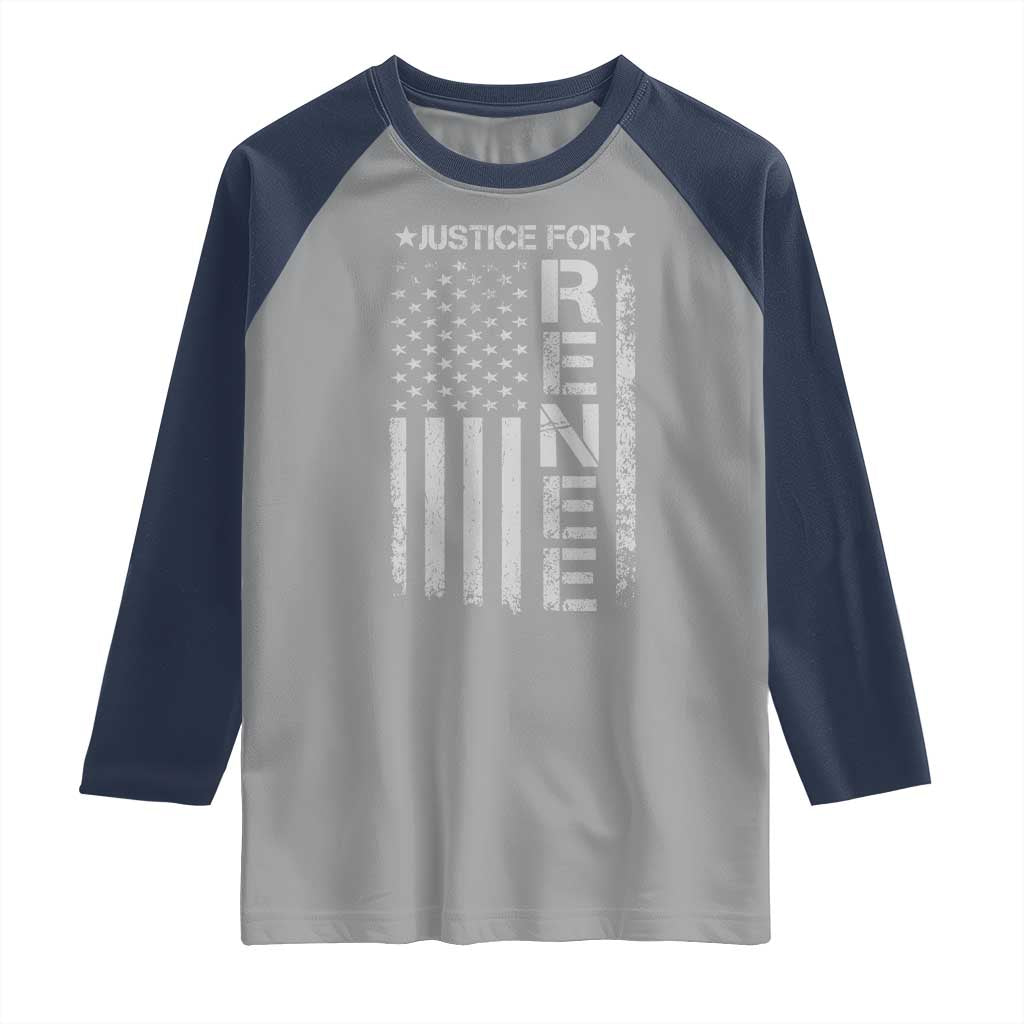 Justice for Renee American Flag Raglan Shirt Minneapolis Jan 8 2026 Memorial Tribute TS02 Sport Gray Navy Print Your Wear