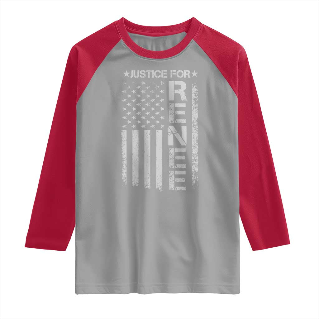 Justice for Renee American Flag Raglan Shirt Minneapolis Jan 8 2026 Memorial Tribute TS02 Sport Gray Red Print Your Wear