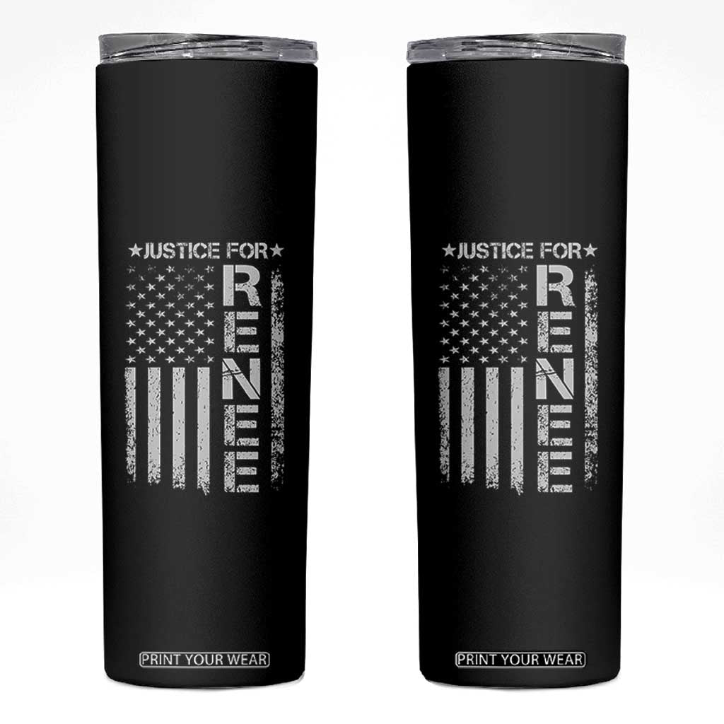 Justice for Renee American Flag Skinny Tumbler Minneapolis Jan 8 2026 Memorial Tribute - Print Your Wear