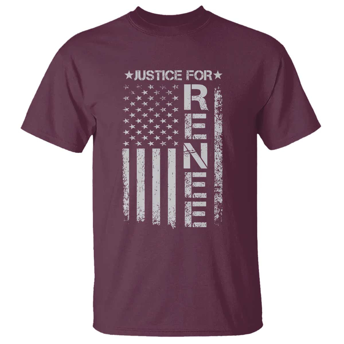 Justice for Renee American Flag T Shirt Minneapolis Jan 8 2026 Memorial Tribute TS02 Maroon Print Your Wear