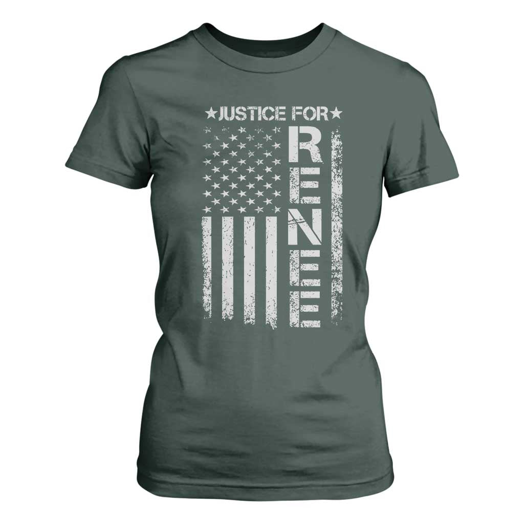 Justice for Renee American Flag T Shirt For Women Minneapolis Jan 8 2026 Memorial Tribute TS02 Dark Forest Green Print Your Wear