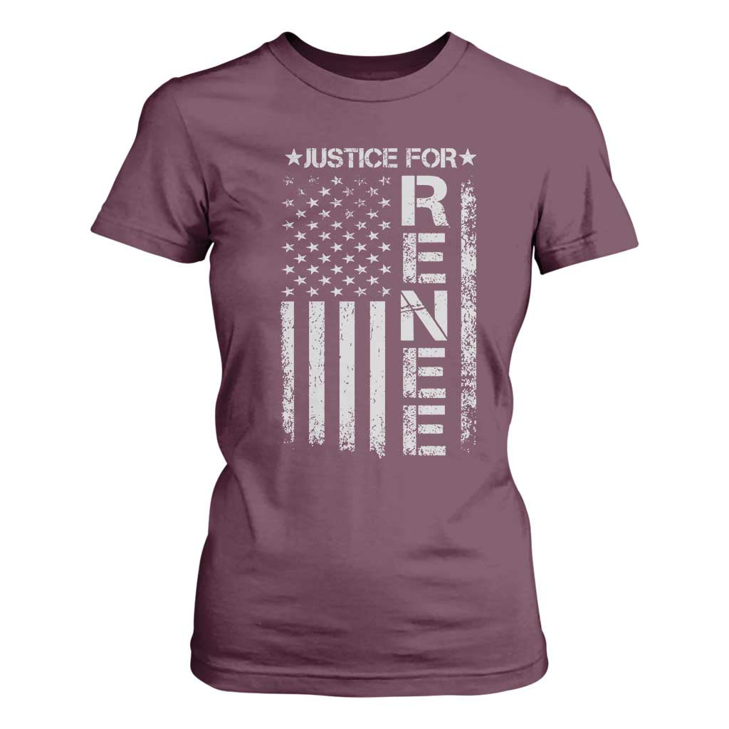 Justice for Renee American Flag T Shirt For Women Minneapolis Jan 8 2026 Memorial Tribute TS02 Maroon Print Your Wear