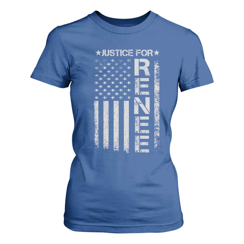 Justice for Renee American Flag T Shirt For Women Minneapolis Jan 8 2026 Memorial Tribute TS02 Royal Blue Print Your Wear
