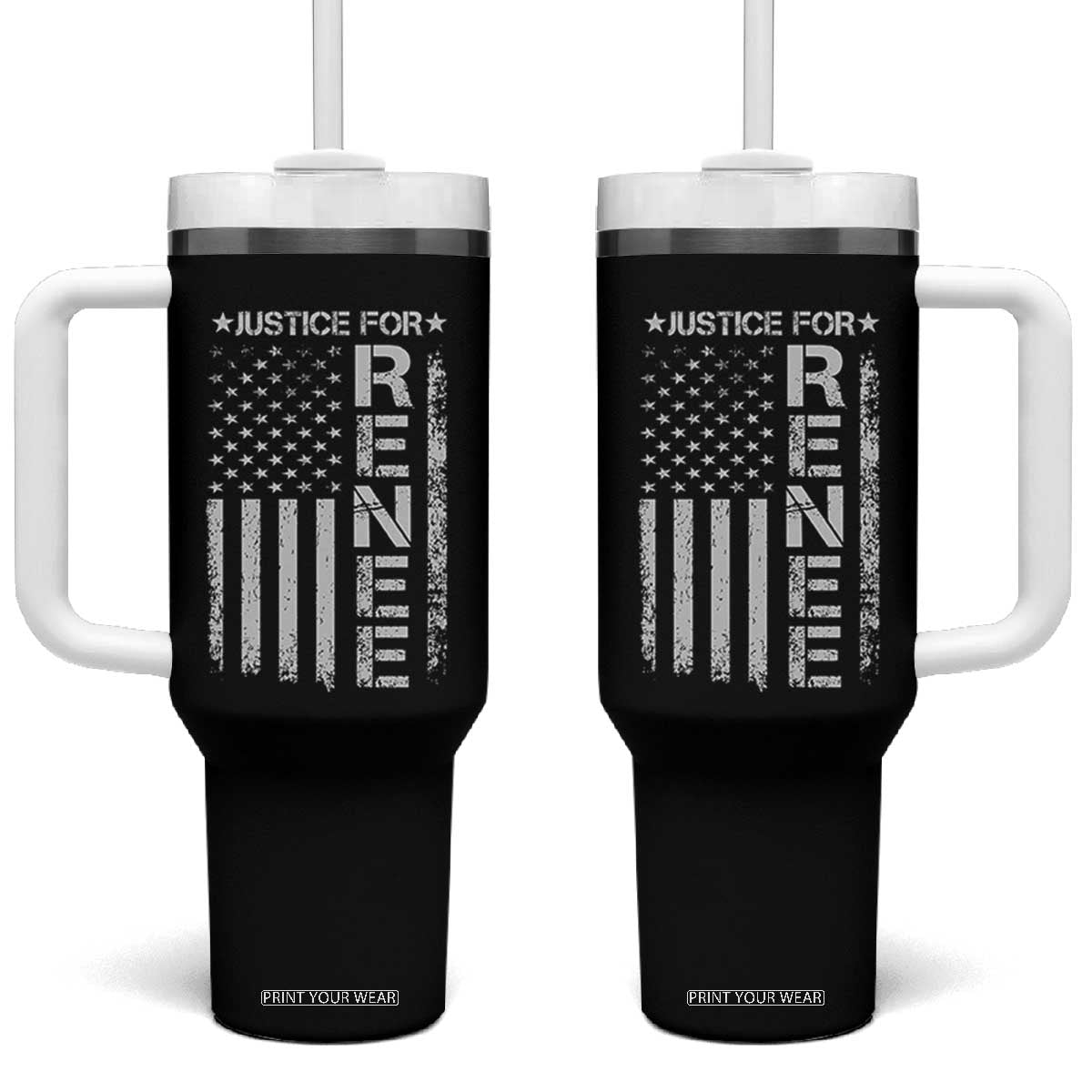 Justice for Renee American Flag Tumbler With Handle Minneapolis Jan 8 2026 Memorial Tribute TS02 One Size: 40 oz Black Print Your Wear