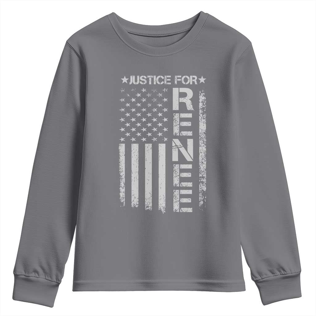 Justice for Renee American Flag Youth Sweatshirt Minneapolis Jan 8 2026 Memorial Tribute TS02 Charcoal Print Your Wear
