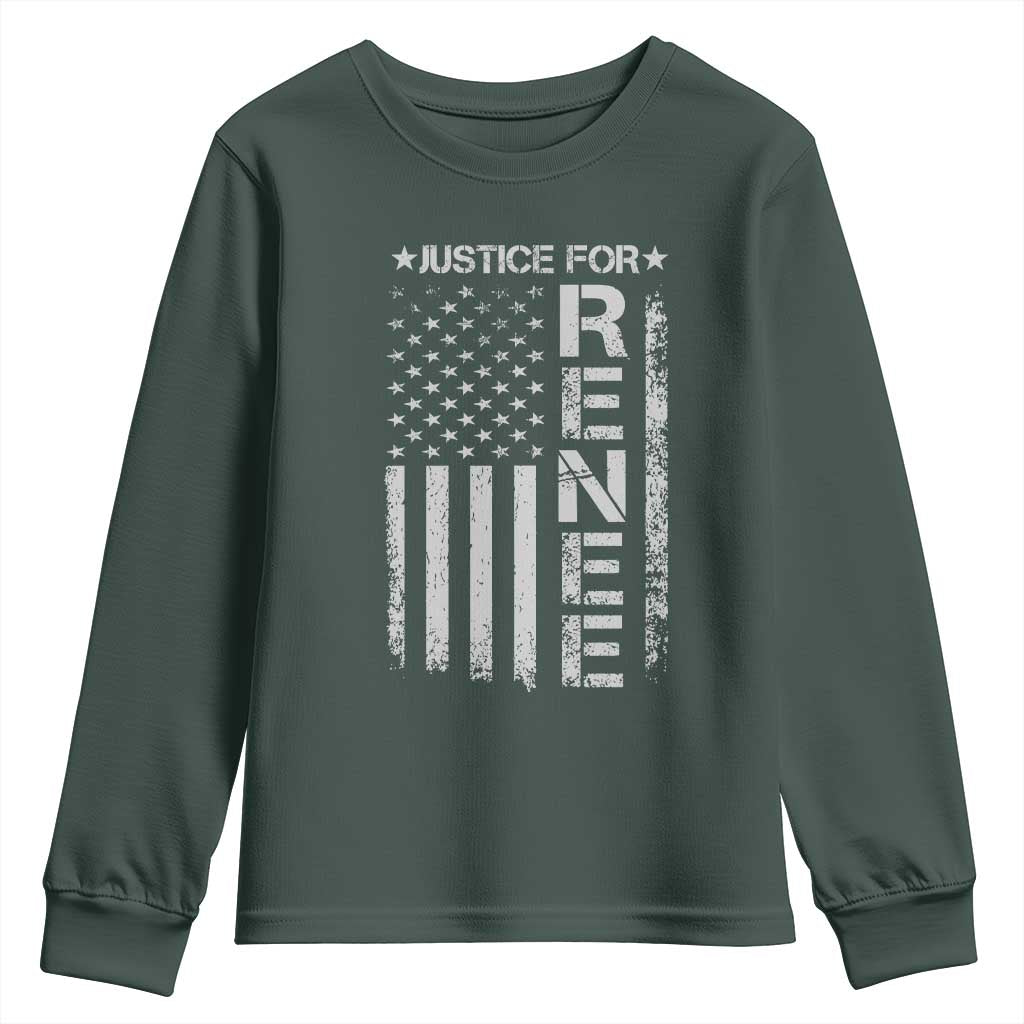Justice for Renee American Flag Youth Sweatshirt Minneapolis Jan 8 2026 Memorial Tribute TS02 Dark Forest Green Print Your Wear