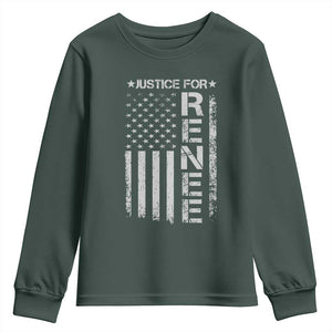 Justice for Renee American Flag Youth Sweatshirt Minneapolis Jan 8 2026 Memorial Tribute TS02 Dark Forest Green Print Your Wear
