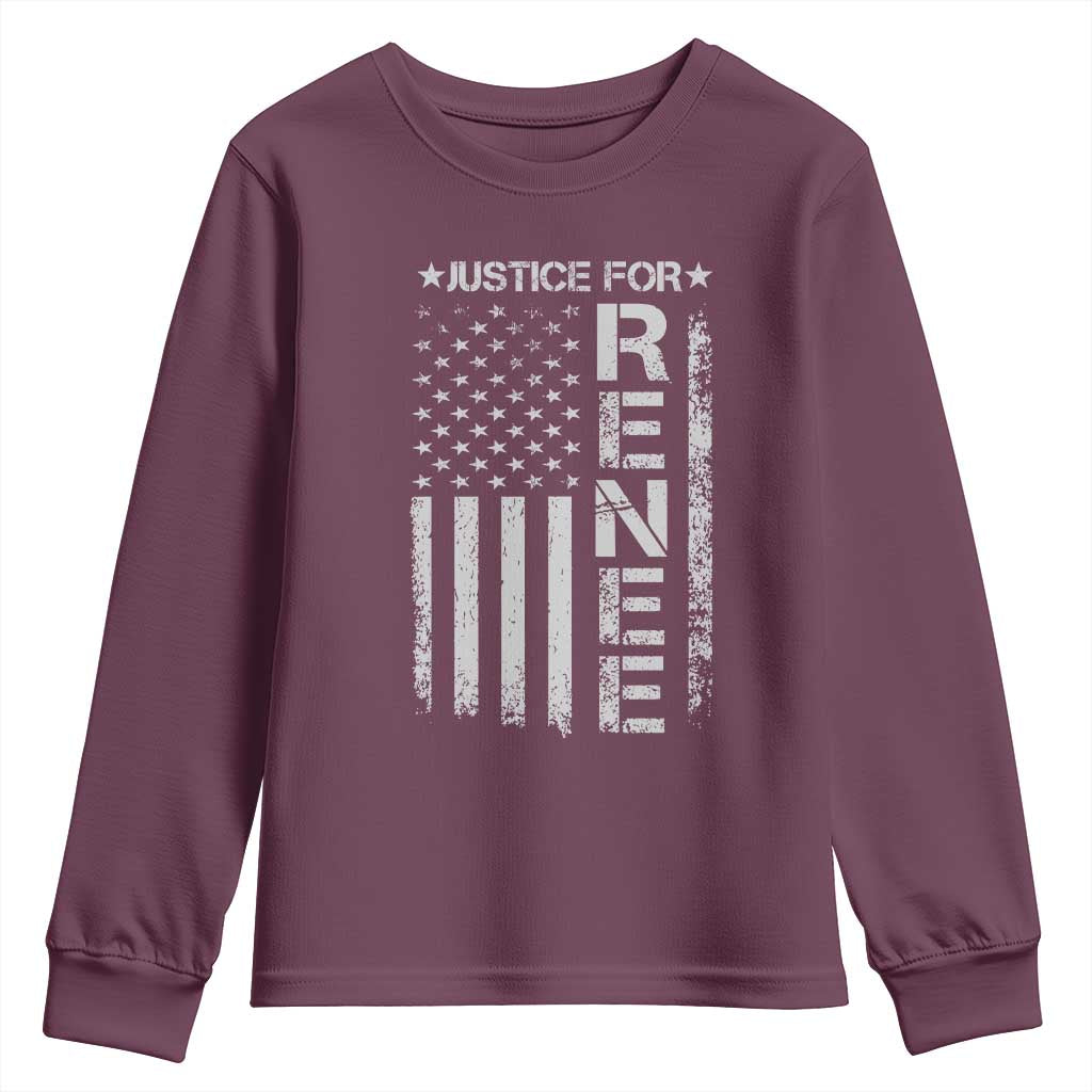 Justice for Renee American Flag Youth Sweatshirt Minneapolis Jan 8 2026 Memorial Tribute TS02 Maroon Print Your Wear
