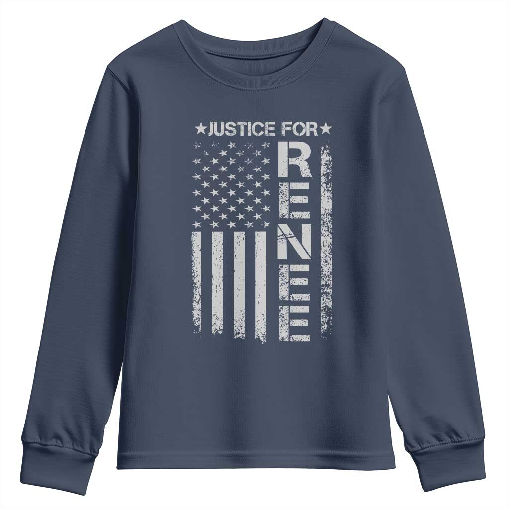 Justice for Renee American Flag Youth Sweatshirt Minneapolis Jan 8 2026 Memorial Tribute TS02 Navy Print Your Wear