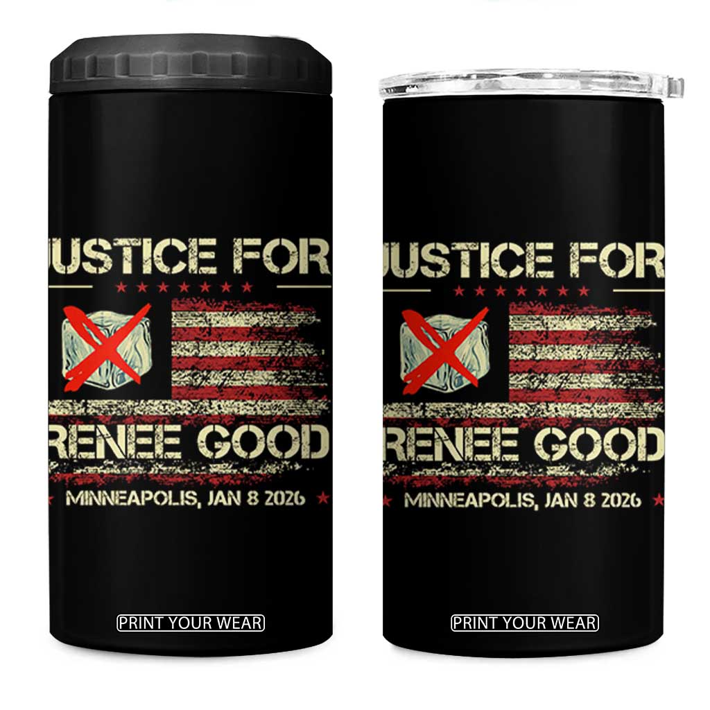 Justice for Renee Good 4 in 1 Can Cooler Tumbler Minneapolis Jan 8 2026 American Flag Stop Ice TS02 One Size: 16 oz Black Print Your Wear