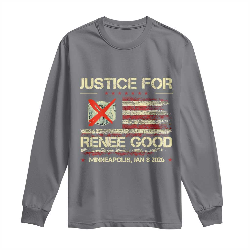 Justice for Renee Good Long Sleeve Shirt Minneapolis Jan 8 2026 American Flag Stop Ice TS02 Charcoal Print Your Wear