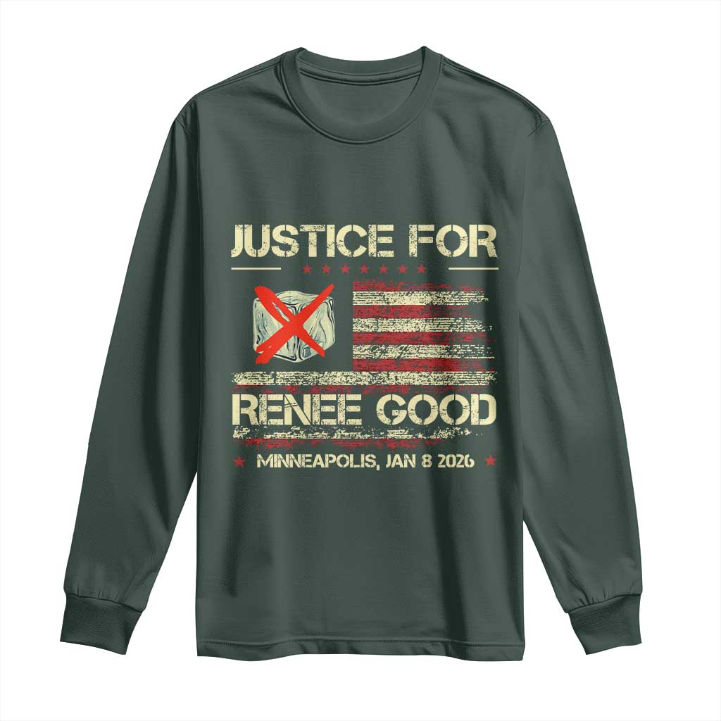 Justice for Renee Good Long Sleeve Shirt Minneapolis Jan 8 2026 American Flag Stop Ice TS02 Dark Forest Green Print Your Wear