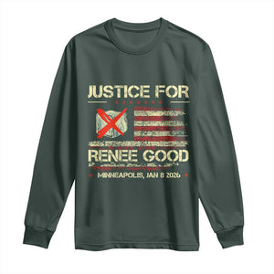 Justice for Renee Good Long Sleeve Shirt Minneapolis Jan 8 2026 American Flag Stop Ice TS02 Dark Forest Green Print Your Wear