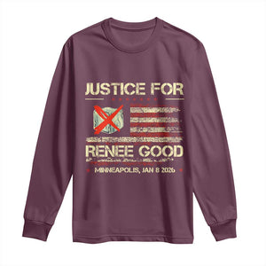 Justice for Renee Good Long Sleeve Shirt Minneapolis Jan 8 2026 American Flag Stop Ice TS02 Maroon Print Your Wear