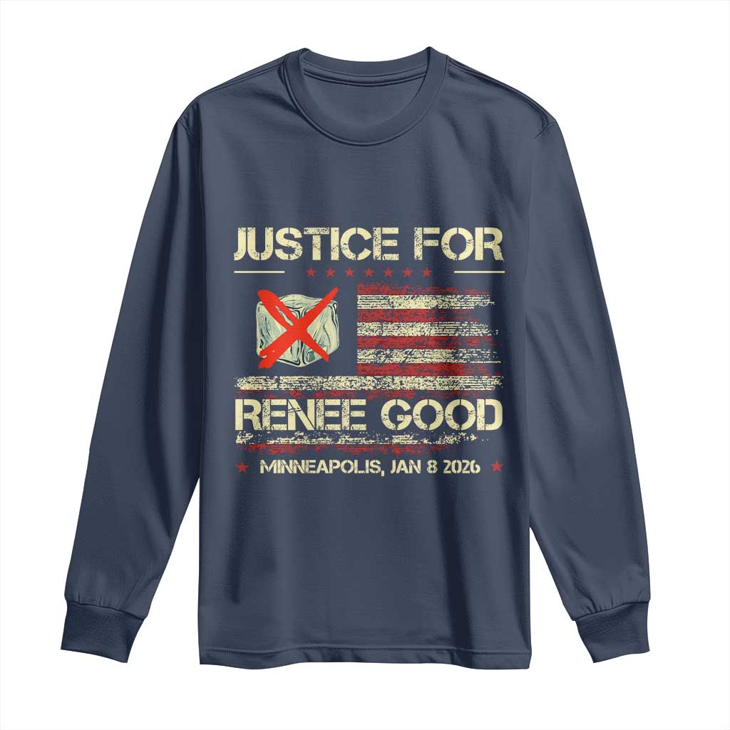 Justice for Renee Good Long Sleeve Shirt Minneapolis Jan 8 2026 American Flag Stop Ice TS02 Navy Print Your Wear