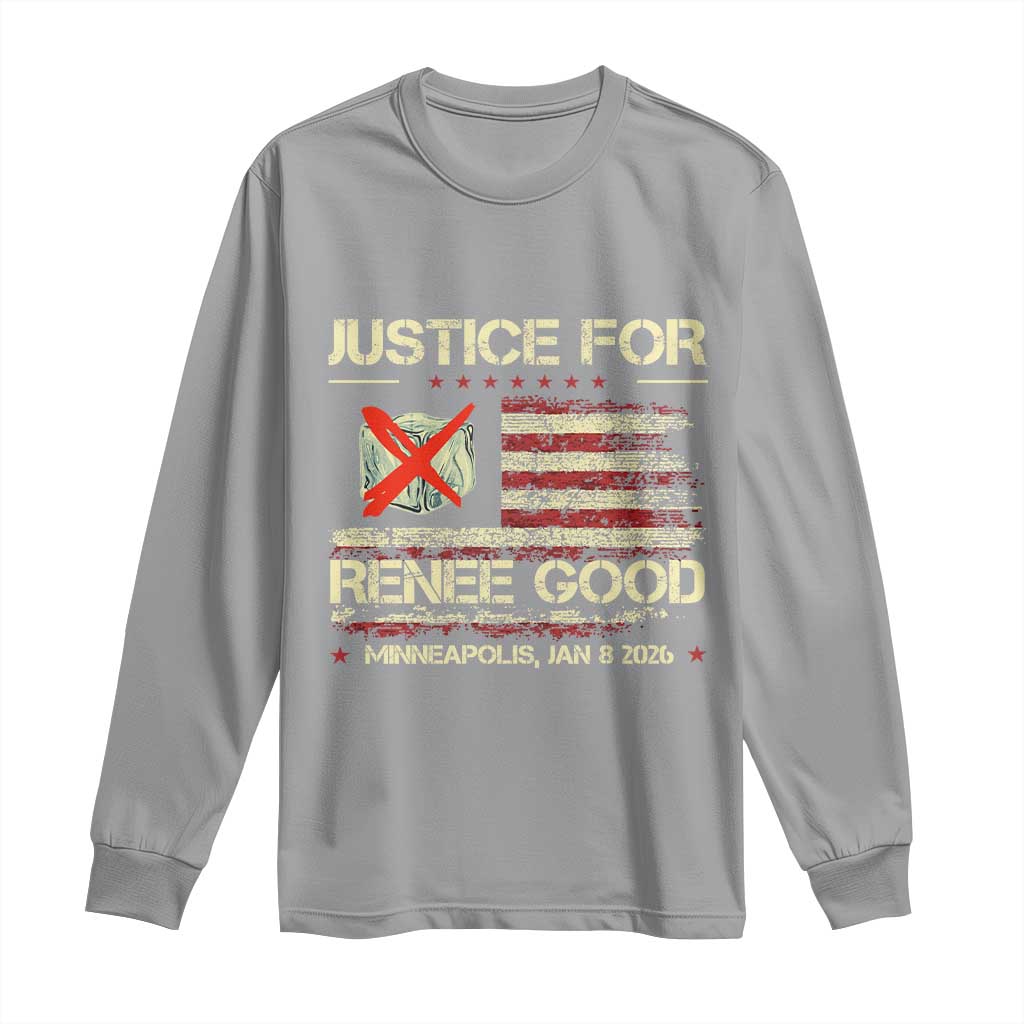 Justice for Renee Good Long Sleeve Shirt Minneapolis Jan 8 2026 American Flag Stop Ice TS02 Sport Gray Print Your Wear