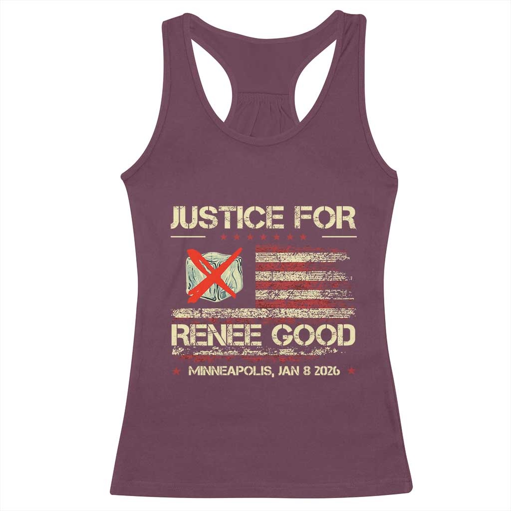 Justice for Renee Good Racerback Tank Top Minneapolis Jan 8 2026 American Flag Stop Ice TS02 Maroon Print Your Wear