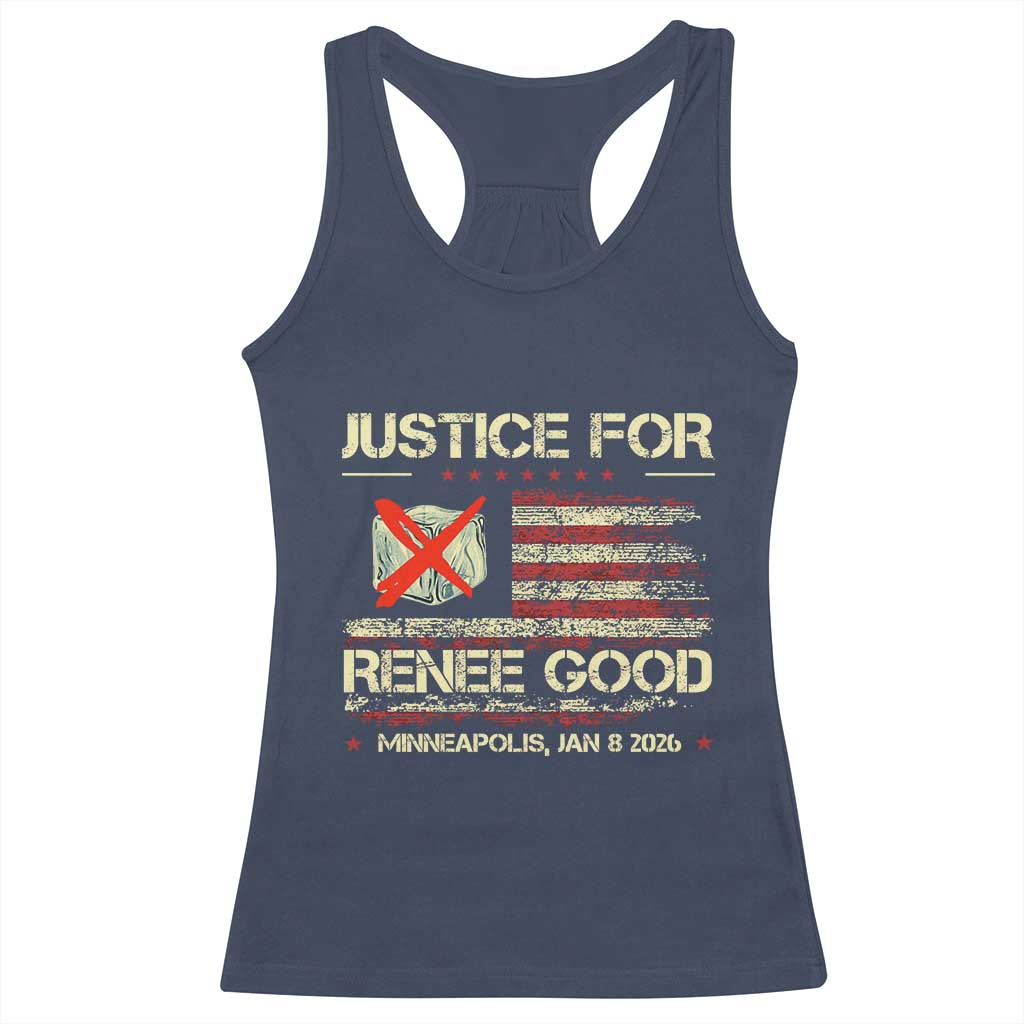Justice for Renee Good Racerback Tank Top Minneapolis Jan 8 2026 American Flag Stop Ice TS02 Navy Print Your Wear