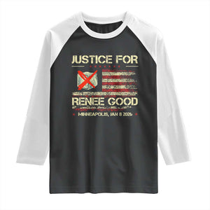 Justice for Renee Good Raglan Shirt Minneapolis Jan 8 2026 American Flag Stop Ice TS02 Black White Print Your Wear