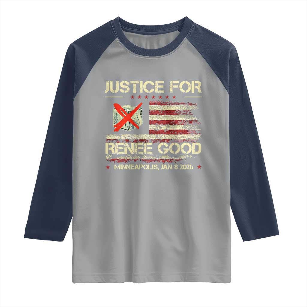 Justice for Renee Good Raglan Shirt Minneapolis Jan 8 2026 American Flag Stop Ice TS02 Sport Gray Navy Print Your Wear