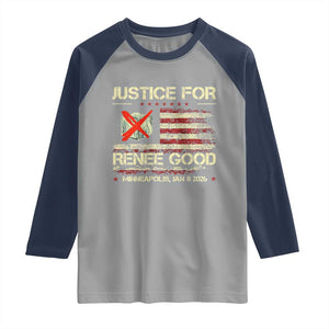 Justice for Renee Good Raglan Shirt Minneapolis Jan 8 2026 American Flag Stop Ice TS02 Sport Gray Navy Print Your Wear