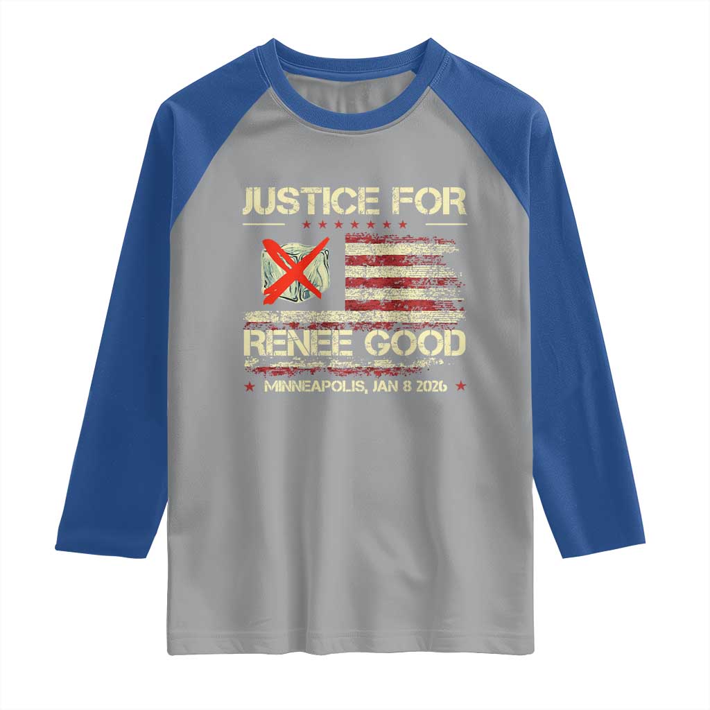 Justice for Renee Good Raglan Shirt Minneapolis Jan 8 2026 American Flag Stop Ice TS02 Sport Gray Royal Print Your Wear