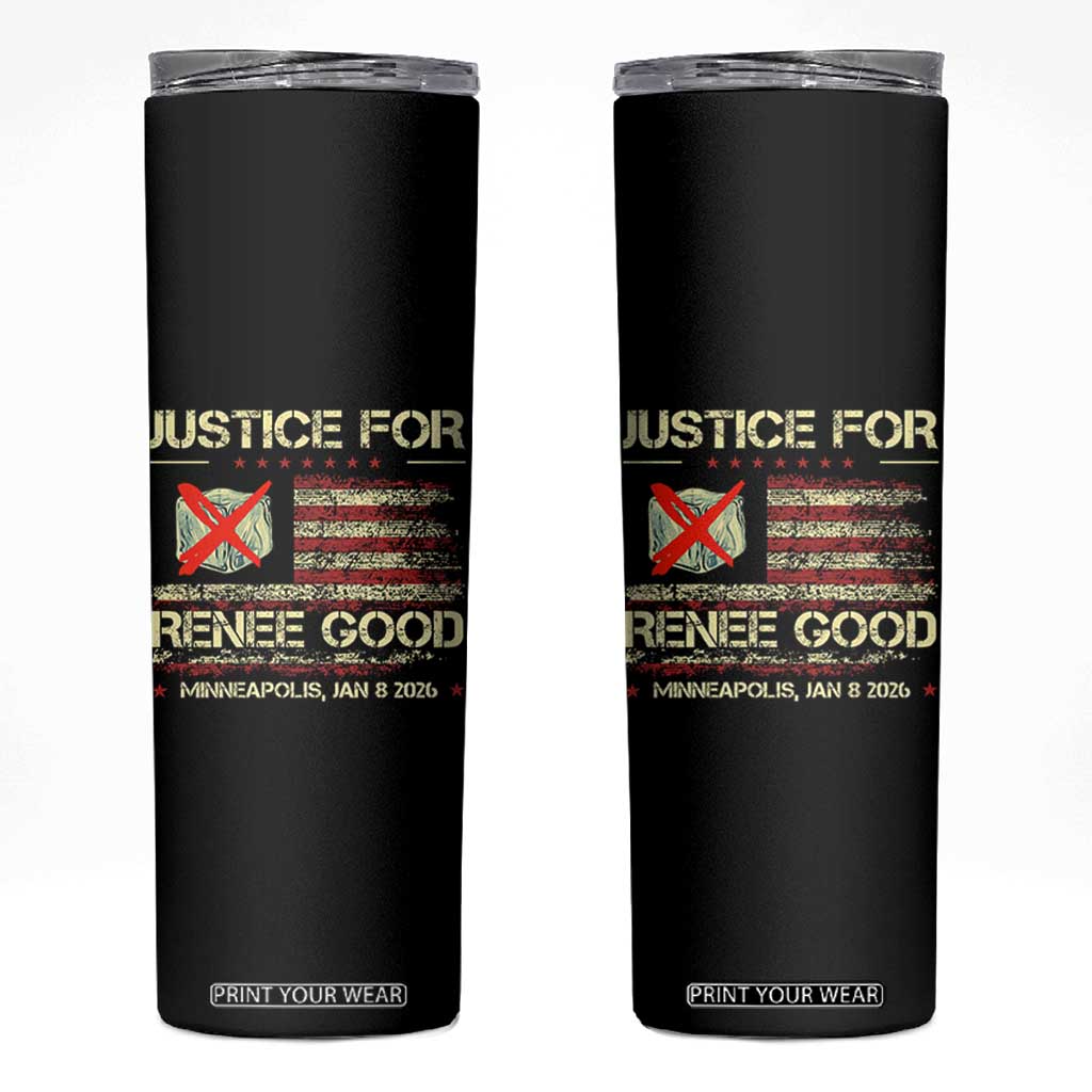 Justice for Renee Good Skinny Tumbler Minneapolis Jan 8 2026 American Flag Stop Ice - Print Your Wear