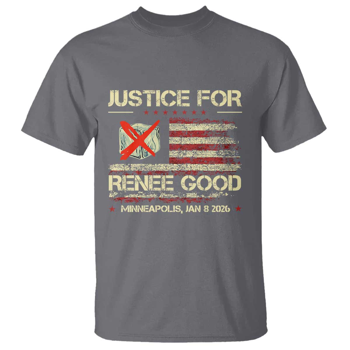 Justice for Renee Good T Shirt Minneapolis Jan 8 2026 American Flag Stop Ice TS02 Charcoal Print Your Wear