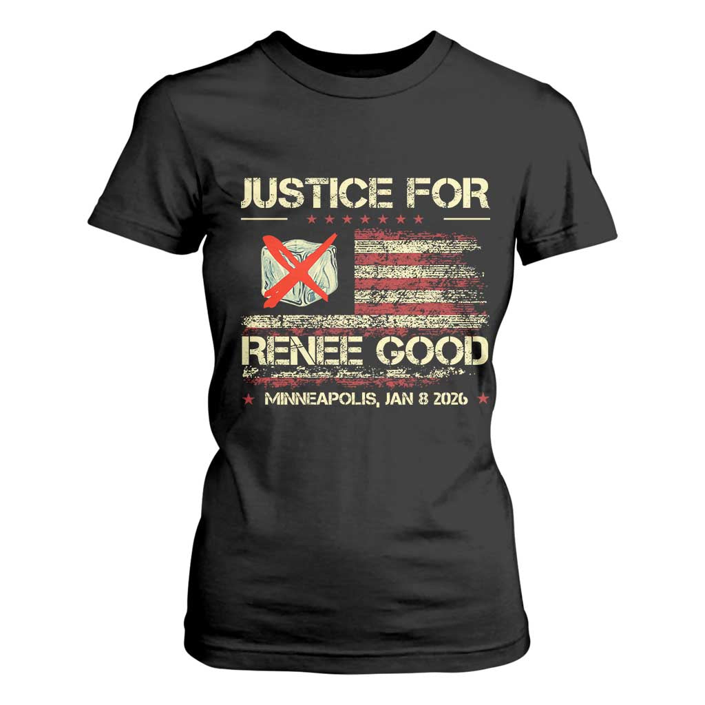 Justice for Renee Good T Shirt For Women Minneapolis Jan 8 2026 American Flag Stop Ice TS02 Black Print Your Wear