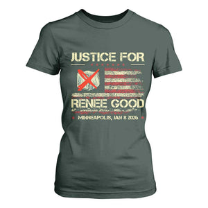 Justice for Renee Good T Shirt For Women Minneapolis Jan 8 2026 American Flag Stop Ice TS02 Dark Forest Green Print Your Wear