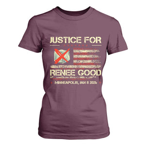 Justice for Renee Good T Shirt For Women Minneapolis Jan 8 2026 American Flag Stop Ice TS02 Maroon Print Your Wear