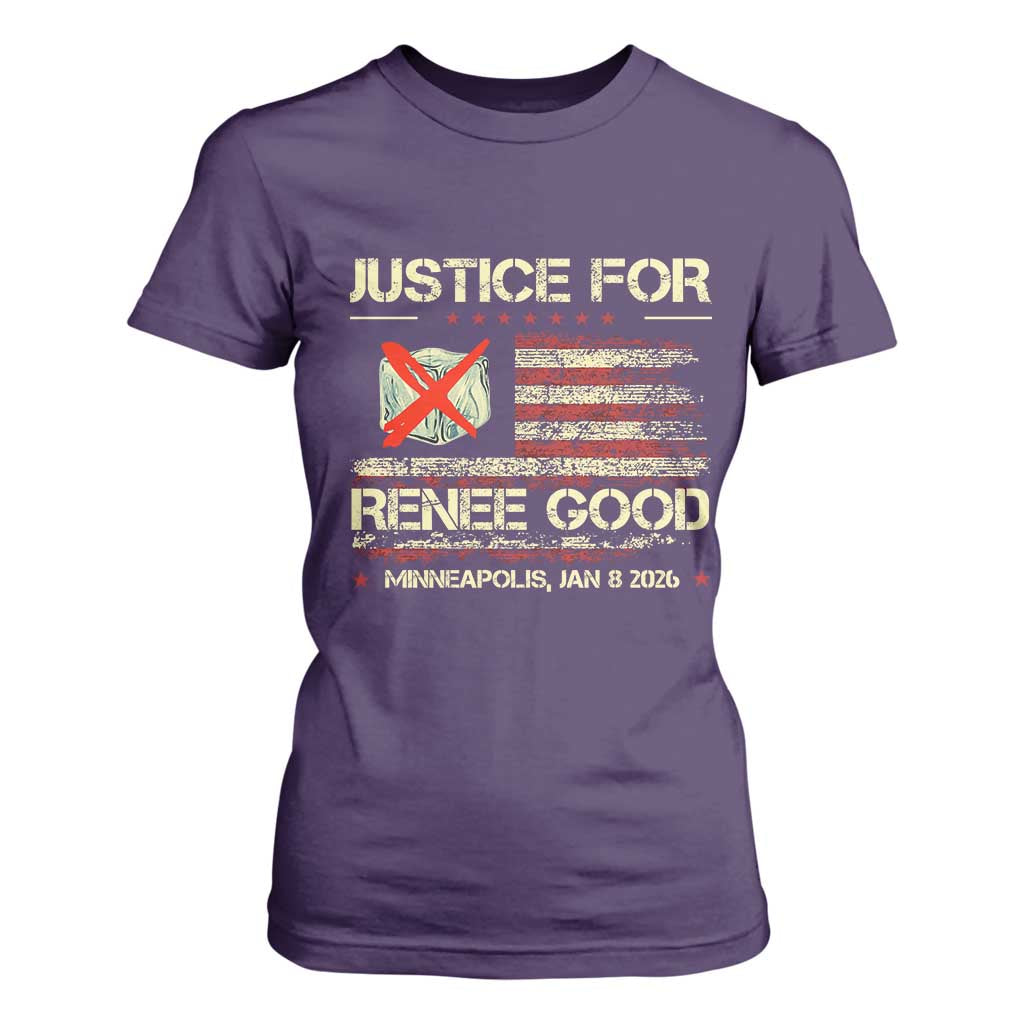 Justice for Renee Good T Shirt For Women Minneapolis Jan 8 2026 American Flag Stop Ice TS02 Purple Print Your Wear