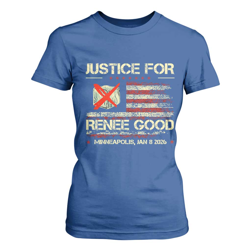 Justice for Renee Good T Shirt For Women Minneapolis Jan 8 2026 American Flag Stop Ice TS02 Royal Blue Print Your Wear