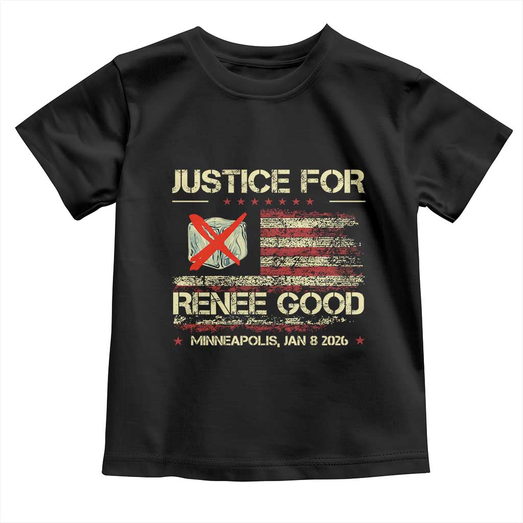 Justice for Renee Good Toddler T Shirt Minneapolis Jan 8 2026 American Flag Stop Ice TS02 Black Print Your Wear