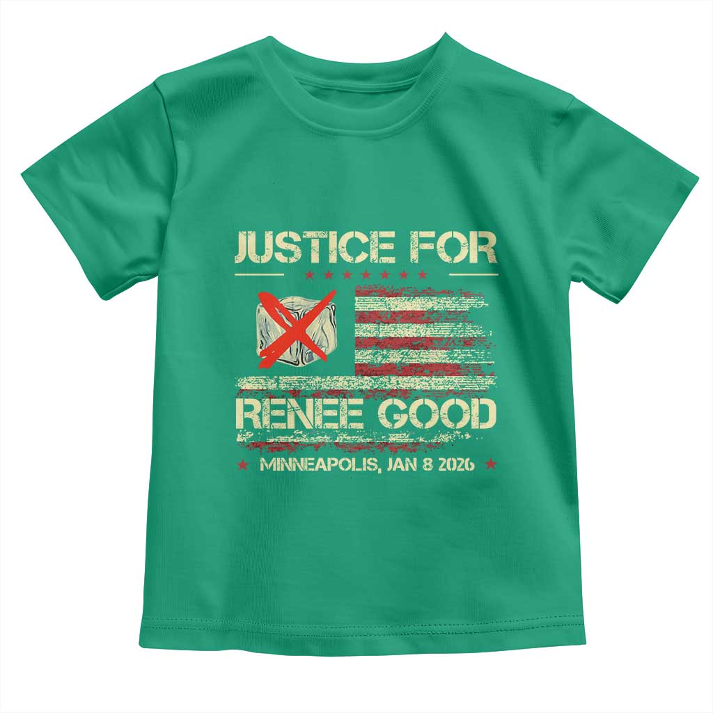 Justice for Renee Good Toddler T Shirt Minneapolis Jan 8 2026 American Flag Stop Ice TS02 Irish Green Print Your Wear